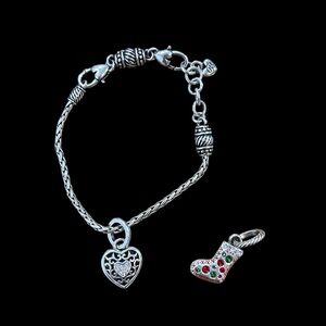 Brighton Barrel Slide Silver Plated Adjustable Bracelet and Two Charms